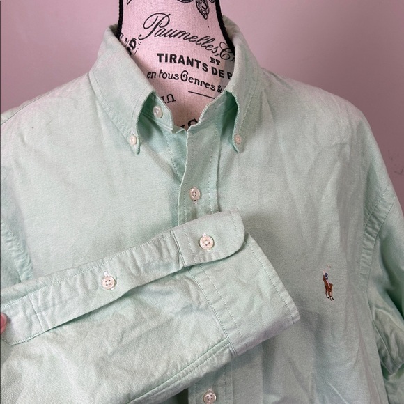 Ralph Lauren Custom Fit Green Oxford Button Down Shirt Long Sleeve XL - Picture 5 of 9
